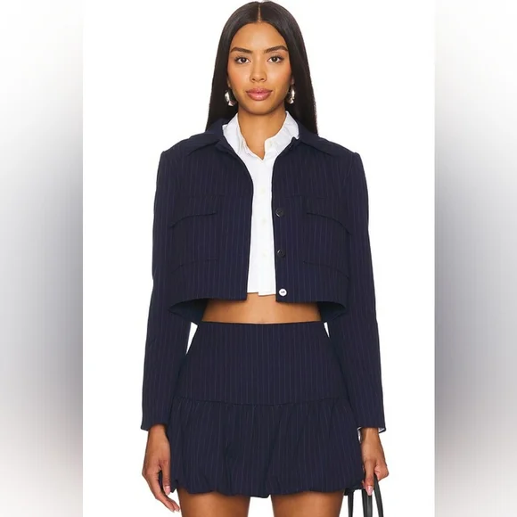 Amanda Uprichard Navy Cropped Jacket | NWT | Size Medium – Msrp $260 - Picture 3 of 16